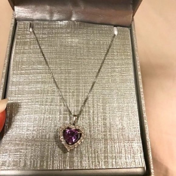 Peoples Jewellers Jewelry - Amethyst Heart 925 Silver Necklace With Diamonds  - Brand New, Box Included